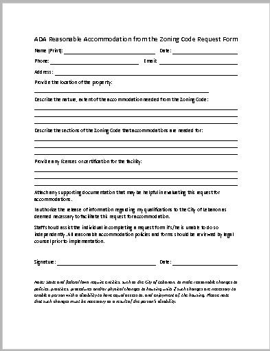 ADA Reasonable Accommodation from the Zoning Code Request Form