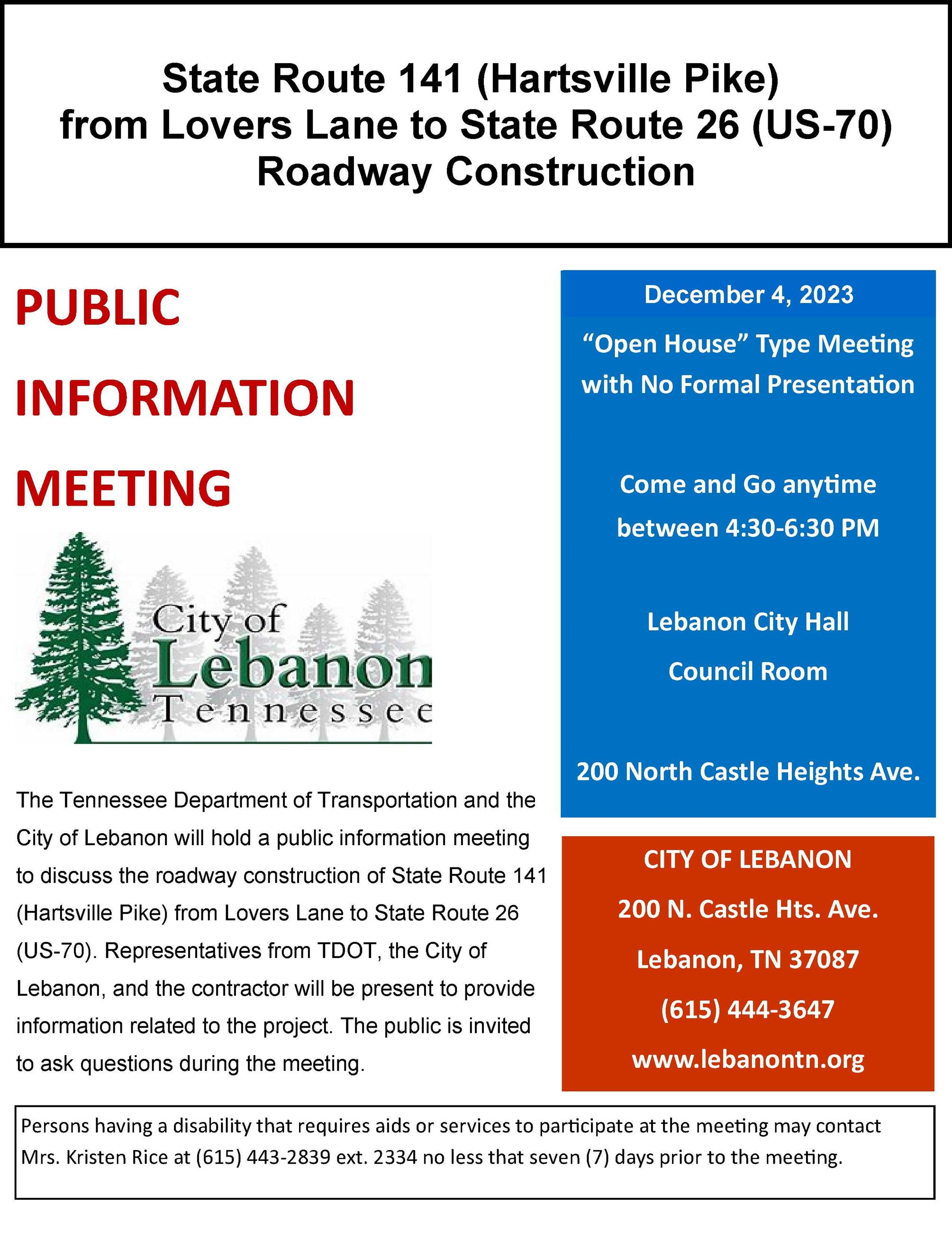 SR 141 Public Meeting Flyer